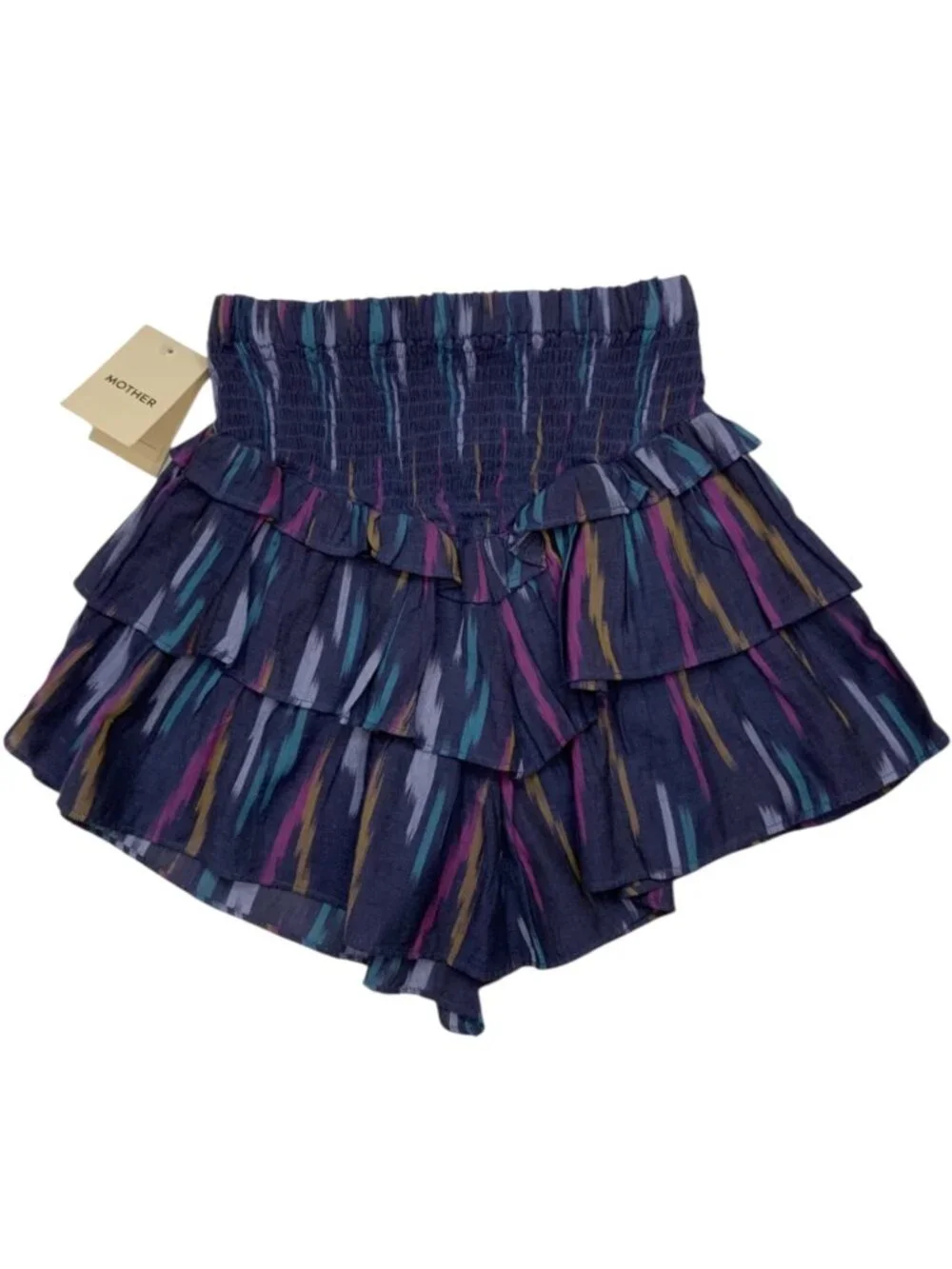 MOTHER The Ruffled Up Skirt XS Blue Mini Tiered Western Artist In Residence NEW